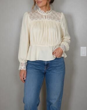 Vintage 1970’s Sears Victorian Pleated Lace Blouse size S